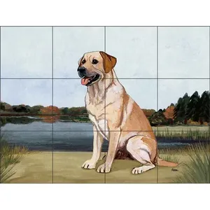 Mural Cerámica Perro Laboratorio Amarillo M. K. Zeppa Canine Art Tile Backsplash Murales de pared MKZ013 - Product Image 1