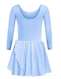 Trudge Kinder-Tanzkleid für Mädchen, kurz- und langärmelig, Baumwoll-Ballettkleid mit Tutu-Rock, Blau A. 150 cm - Product Image 1