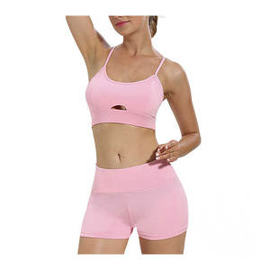 Concevez votre propre Logo coton sans couture femmes Yoga ensemble nouveauté 2025 Spandex soutien-gorge et short deux pièces Gym Fitness tenue - Product Image 6