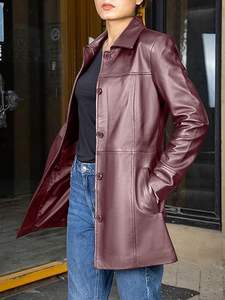 Abrigo Chaqueta de cuero de piel de cordero Mujer Longitud Blazer Abrigo Estilo Cuero Abrigo largo Mujer - Product Image 3