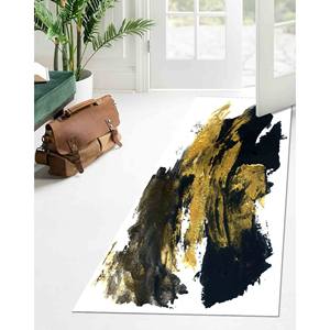 Alfombra con Efecto de Pinceladas en Negro y Dorado: Alfombra Brillante con Diseño Abstracto de Mármol, con Pelo Suave - Product Image 4