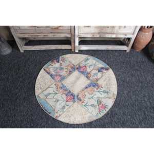 พรมวินเทจตุรกี ขนาด 3.2x3.2 ฟุต (98x98 ซม.) ลายปะติดสีเบจ - Product Image 1