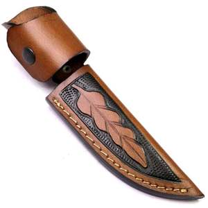 OEM personalizado hecho a mano de cuero de grano superior de 9 pulgadas hoja estampada marrón caza al aire libre Camping cuchillo vaina se adapta a cuchillos de 5,5'' - Product Image 1