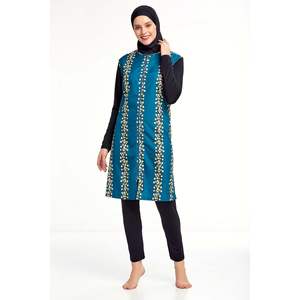 Burkini hijab zippé en coton à motifs noir - Product Image 1