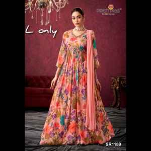 Vestido Anarkali bordado hecho a mano Chinon puro último diseñador por Fab Zone - Product Image 3