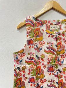 Top court à manches bouffantes en coton doux imprimé floral bohème écologique respirant à col en V pour femmes, vêtements d'été - Product Image 5