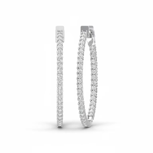Women's <b>14K</b> <b>Gold</b> & Natural Round Cut Diamond <b>Hoop</b> <b>Earrings</b> | 2.05 CTTW Brilliant Cut Diamond - Product Image 1