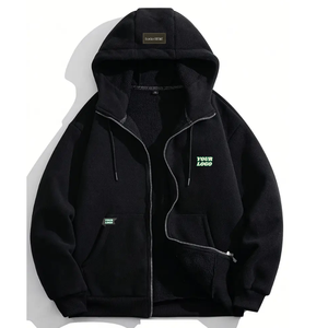 Chaqueta de lana de gran tamaño para hombre 100% poliéster Otoño/Invierno con capucha cremallera completa térmica a prueba de viento al aire libre - Product Image 1