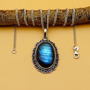 Handmade 925 Sterling Silver Necklace with Natural <b>Labradorite</b> Gemstone <b>Pendant</b> Fashion Jewelry for Kids' PartiesStamped 925 - Product Image 5