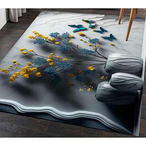 Tapis Fleurs et Papillons, Tapis Moderne de Luxe à Motifs Floraux, Tapis Fin Non Tissé - Product Image 2