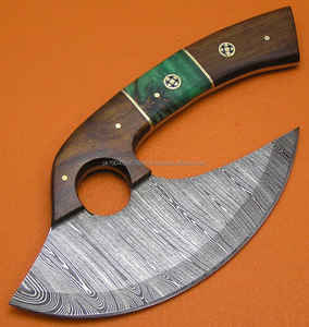 Traditional Full Tang Multi-Purpose Damascus Pizza Cutter <b>Axe</b> Utility Meat <b>Chopping</b> Knife with Wood Aluminium Leather Sheath - Product Image 4