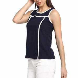 Débardeur en tricot color-block bleu marine pour femme Index Apparel, col rond, respirant, longueur normale, style minimaliste - Product Image 6