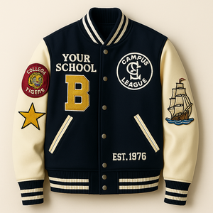 Veste universitaire en laine en gros avec manches en cuir véritable | Veste bombardier Letterman College personnalisée | Équipe OEM/ODM et vestes de mode - Product Image 4