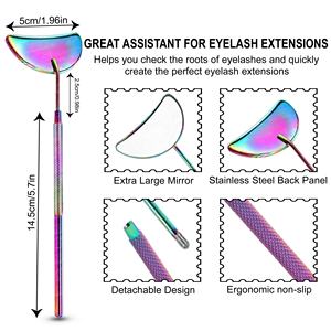 Espejo de Inspección de Pestañas Desmontable en Forma de Luna, Espejo de Acero Inoxidable con Mango Largo, Herramientas para Pestañas con Logotipo Personalizado - Product Image 1