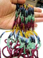 Perles facettées rondes en rubis, émeraudes et saphirs naturels multicolores
