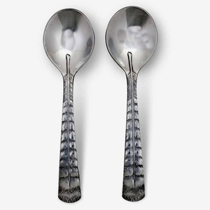 Silver Polished Salad Server Spoon & Fork Set Green Resin Handle <b>Decor</b> Wedding Restaurant Salad Servers Set - Product Image 5