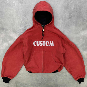 Sweat à capuche zippé brodé pour hommes 500 Gsm en détresse surdimensionné lavage à l'acide poids lourd hommes blanc Vintage sweats à capuche de haute qualité - Product Image 2