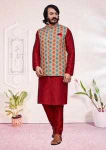 2024 meilleure qualité hommes soie Kurta pyjama imprimé veste indien pakistanais vêtements pour mariage tenue décontracté prêt à l'exportation - Product Image 4