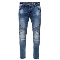 Jean en denim extensible pour homme, 98% coton 2% élasthanne, adouci, poids moyen, effet vieilli, coupe droite, vintage, coupe slim, grande taille, coupe skinny, taille haute, vente en gros