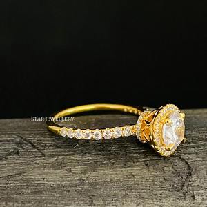 Anillo de Compromiso de Lujo Cristiano con Halo de Diamantes Solitarios de Corte Redondo de 1 Quilate, Oro Sólido de 14K, Certificado IGI - Product Image 4