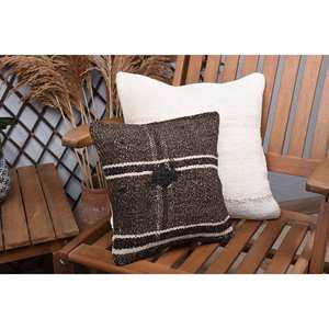 Oreiller patchwork Kilim en laine marron de luxe 12x12 pouces oreiller d'accent à motifs floraux vintage rustique soie tissée pour une utilisation au sol - Product Image 2