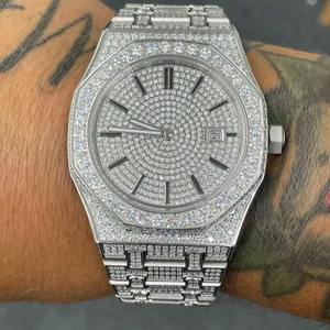 Montre pour homme en acier inoxydable, octogonale, avec diamants en moissanite, style hip-hop, mode business et sport, mouvement à quartz, montre-bracelet de luxe - Product Image 1
