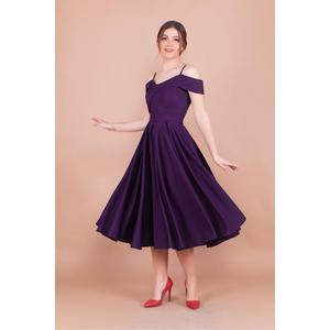 Abito da sera da principessa prugna plissettato con spalline a spalle basse - Product Image 4
