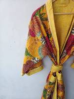 Vêtements d'hiver, style doux, veste Kantha, long manteau, imprimé floral, col en V, robes kimono, tissu doux, cousu à la main, naturel