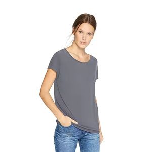 Camiseta transpirable de manga corta relajada, Camiseta de algodón con tu logotipo, camiseta para mujer, camisetas sólidas para niñas, Color granate - Product Image 3