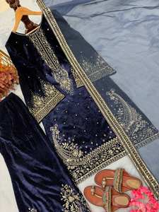 Derniers modèles de salwar kameez en velours de style indien traditionnel pour les mariages et les fêtes, prix de gros - Product Image 4