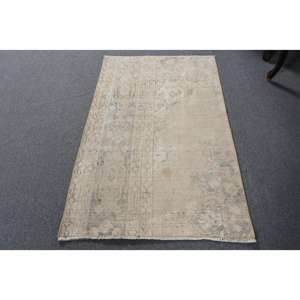 Alfombra Turca Vintage Pequeña de 2.4x3.9 pies, Alfombra de Lana con Estampado Animal Marrón - Product Image 1