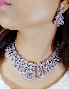 Conjunto de collar AD CZ Chapado en plata de fabricante indio para mujer, ropa de fiesta, regalo de aniversario de boda - Product Image 1