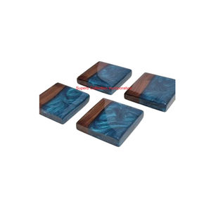 Wholesale Handmade Acacia Wood And Grey Epoxy Resin Coasters Set Of 4 Modern Round Drink Coasters For Home And <b>Bar</b> Decor - Product Image 2