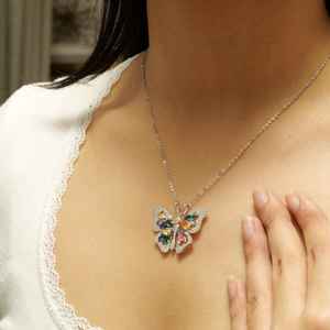 Pendentifs et breloques en argent 925 avec diamant papillon, bijoux fins multicolores avec chaîne empilable pour cadeau, pendentif en pierre précieuse moissanite - Product Image 2