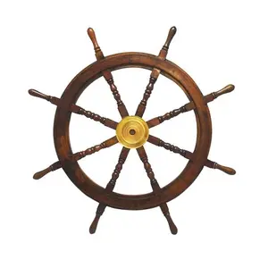 木製の船の車輪地中海の壁の装飾沿岸のテーマの家の装飾のための航海のボートの船のステアリングホイールの壁の芸術