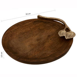 Plateau à fromage rond en bois avec poignée en feuille d'argent, pour le marché des restaurants, pour les mariages, vente en gros, qualité à l'exportation, fabriqué en inde - Product Image 2