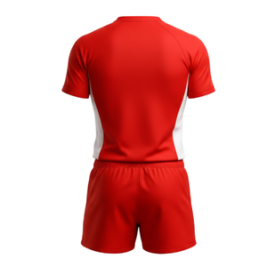 Tenue de rugby haute visibilité rouge et blanche |   Maillot et short personnalisés à séchage rapide à col rond - Product Image 2