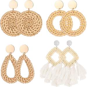 Pendientes de ratán vietnamita para mujer a precio mayorista-Ecológico, ratán natural, estilo retro, gran oferta 2024 - Product Image 6