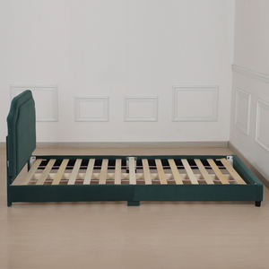 Lit pour enfants avec cadre en bois et tissu en velours, lit rembourré pour enfants, cadre de lit pour tout-petits en bois massif pour enfants pour chambre à coucher / hôtel - Product Image 5