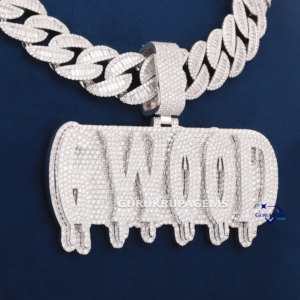 Luxury Lab Grown Pendant Hip Hop 925 Sterling <b>Silver</b> Buss Down Custom <b>Letter</b> Baguette Pendant Cuban Chain <b>Necklace</b> - Product Image 3