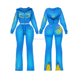 Conjunto de Sudadera Corta con Cremallera y Pantalones Anchos de Chándal para Mujer 2026 - Chándal de Alta Calidad con Bordado Desgastado Estilo Urbano - Product Image 3