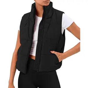 Hot Selling Women's Winter Vest Casual Streetwear Quilted Warm Puffer Vest with Removable Fur Hood