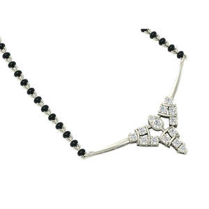 NOVAMART Fine Pure Silver Mangalsutra Necklace Geometric Pattern Gold Beads Strands Religious Wedding Gift for <b>Wife</b> Featuring Di - Product Image 3