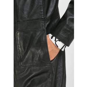 Veste longue en cuir pour femme, col montant, fermeture éclair sur le devant et 2 poches plaquées, vestes extraordinaires en cuir nappa d'agneau à coquille souple - Product Image 6