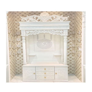 Mandir en teck royal avec finition blanche et rangement, Mandir de prière de luxe en teck sculpté à la main, Mandir en bois de teck pour la maison, fabriqué au Royaume-Uni - Product Image 1