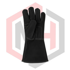 Black Leather <b>Gloves</b> Reinforced Palm Welding Heat Fire Resistant Anti-Static 14 Inch 11 oz <b>Silicone</b>-free Powder-free Mig Tig - Product Image 3