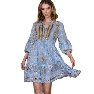 Vestido de Fiesta de Manga Tres Cuartos Bordado para Mujer, Estilo Dulce, Cintura Natural, Tejido Ecológico - Product Image 1