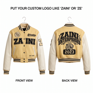 Chaqueta Corta Deportiva para Mujer, Resistente al Viento, para Otoño, 420 GSM, Mezcla de Lana, Mangas de Cuero Sintético de 320 GSM, Bordado Chenille Personalizado - Product Image 1