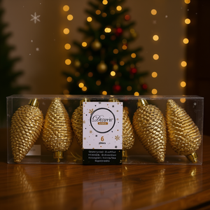 Amicasa Pine <b>Cones</b> (6pcs) Gold Plastic 9028570 <b>Christmas</b> Ball & <b>Tree</b> Ornaments - Product Image 3