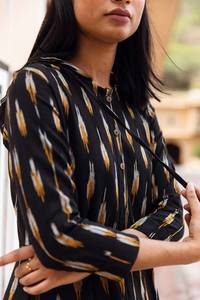 Robe à capuche en coton pur, tissage à la main, style bohème, décontractée, occasionnelle, vacances, printemps, été, noir - Product Image 2